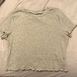 grey crop top, ruffled edging